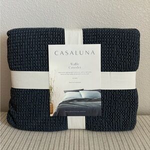 NWT King Textured Waffle Coverlet Dark Mineral Blue - Casaluna